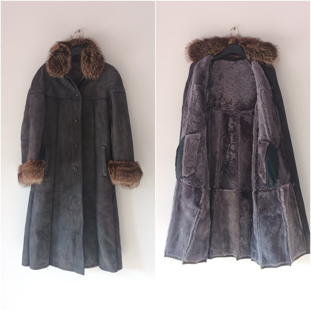 Gray Shearling Sheepskin Coat Size S