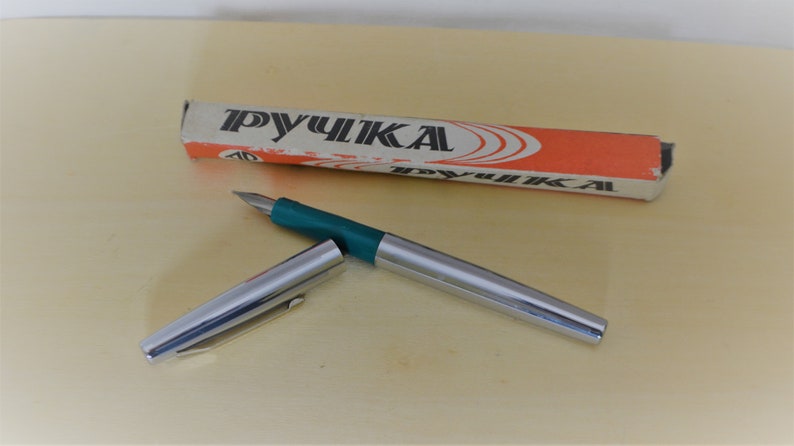 Vintage Fountain Pen New Old Silver Green Fountain Pen Fine Vintage Handwriting Ink Pen Made in USSR Fountain Pen 70/'s Soviet Union