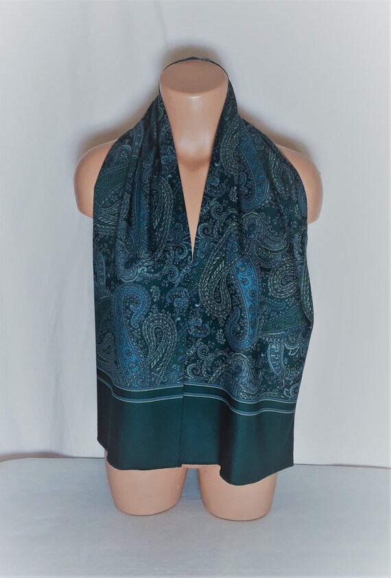 Vintage Wool Men's Long Scarf Paisley Print Green