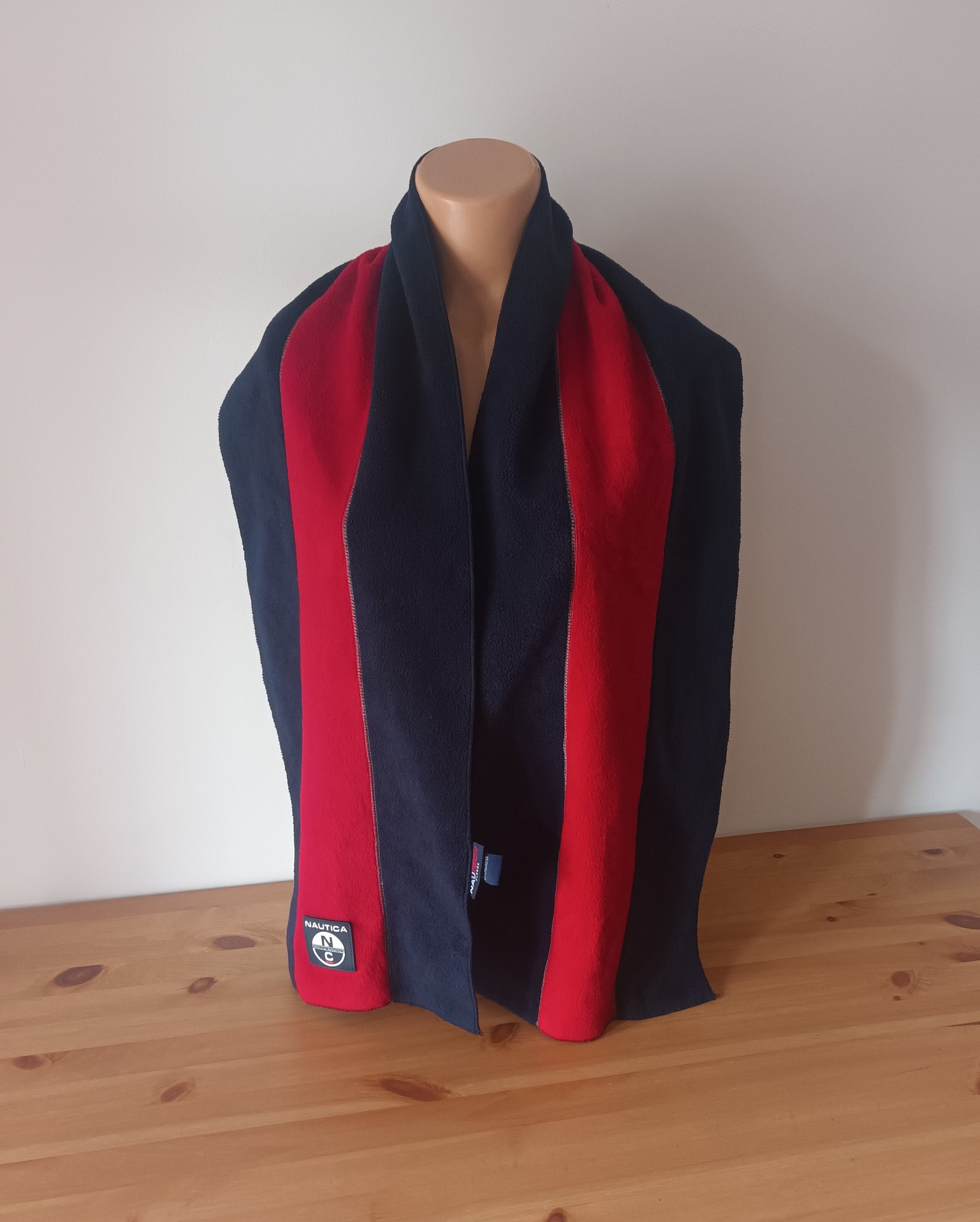 Vintage Nautica Men Scarf Long Navy Blue Red Fleece Scarf Soft