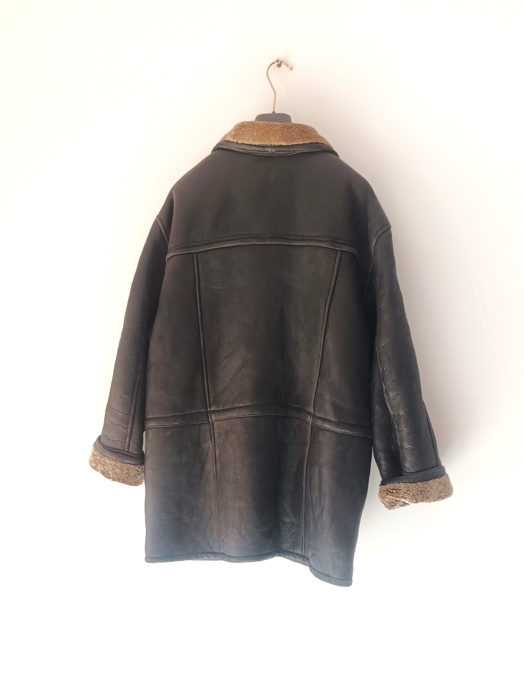 Vintage Mens Black Shearling Sheepskin Leather Jacket Size L/54
