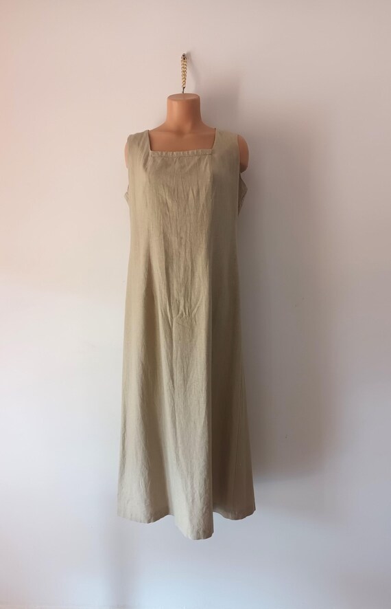 Vintage Beige Linen Maxi Dress Size L/14 Beige Sleeveless Solid Long Dress  Tan Linen Maxi Dress Made in USA Minimalist Dress - Etsy