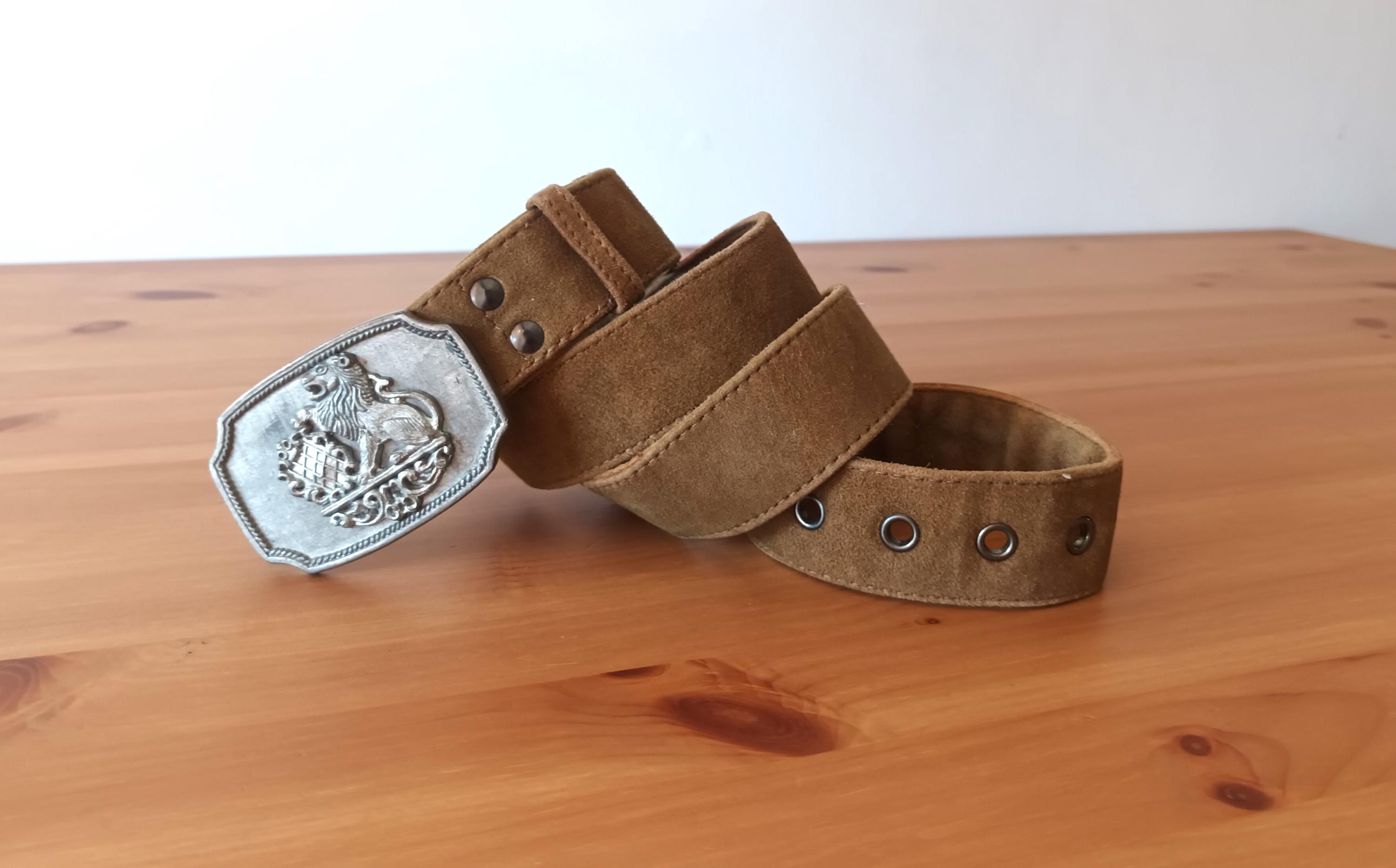 Vintage Suede Leather Brown Belt With Square Leather Buckle Wallace & Barnes Italian Leather Belt With Square Brass  main image 2
