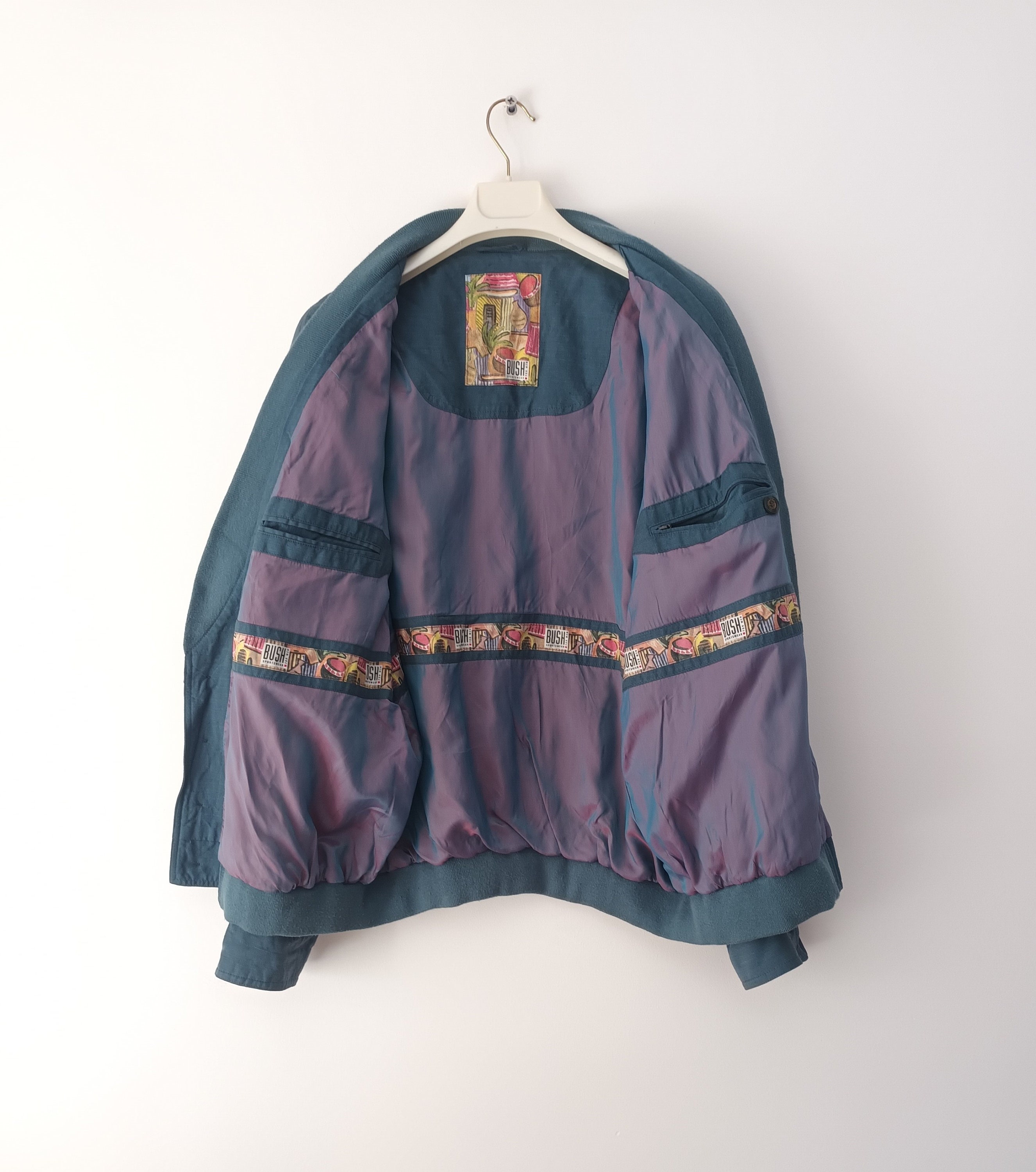 Bush Vintage Men's Jacket Size L/XL Green Petrol Linen Retro