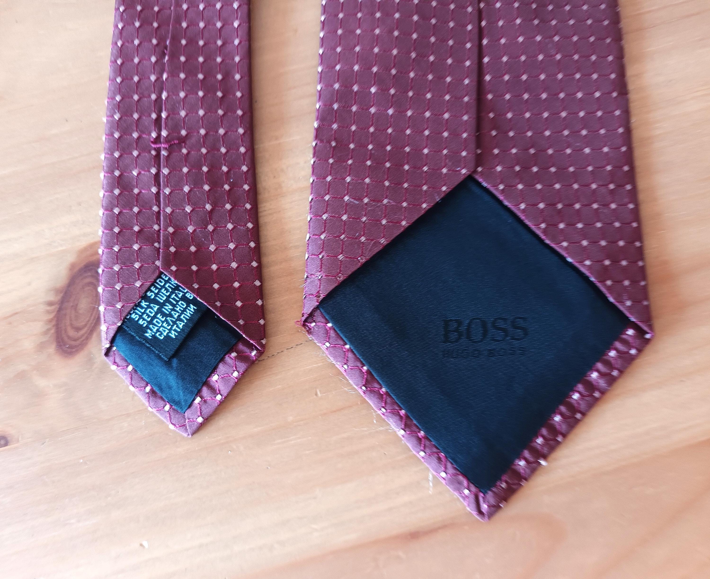 Cravate En Soie HUGO BOSS - Motif Rayures Orange, Marron Et Blanc - Occasion Bon état