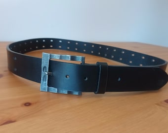 Vintage Men's Black Leather Belt Black Genuine Leather Belt Solid Wide Belt Square Silver Tone Buckle Belt Casual Work Men Leather Belt
