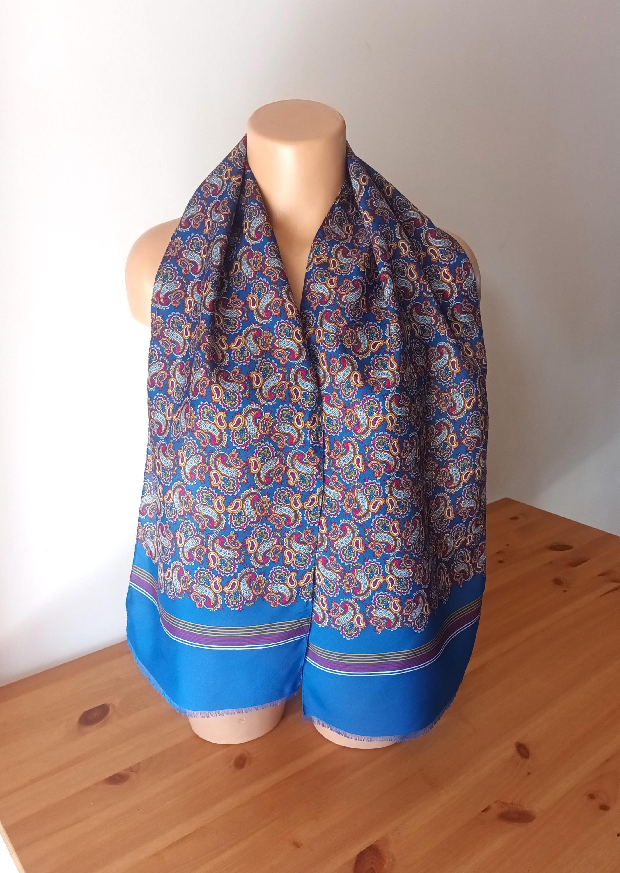 ▪️60s PAISLEY ペイズリー ビンテージ スカーフ 青 モッズ フリンジ ヴィンテージ メンズ ブルー レッド ロング スカーフ ペイズリー柄
