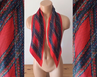 Vintage Red Blue Long Scarf Pressed Long Scarf Geometric Stretchy Scarf Boho Scarf Plisse Long Neckscarf Red Navy Blue Retro 90's Neckscarf