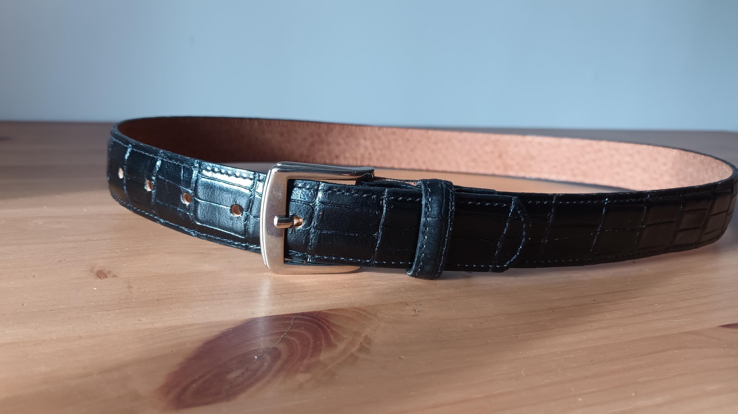 Ceinture Femme Coldwater Creek - Cuir Marron Effet Crocodile, Boucle Argentée Relief - Taille L Occasion