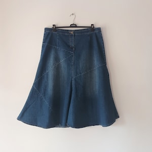 Vintage Women Blue Denim Maxi Skirt Size XXL/48 Denim Ankle Length A Line Skirt Cotton Jean Skirt Stretchy Denim Long Skirt Solid Boho Skirt