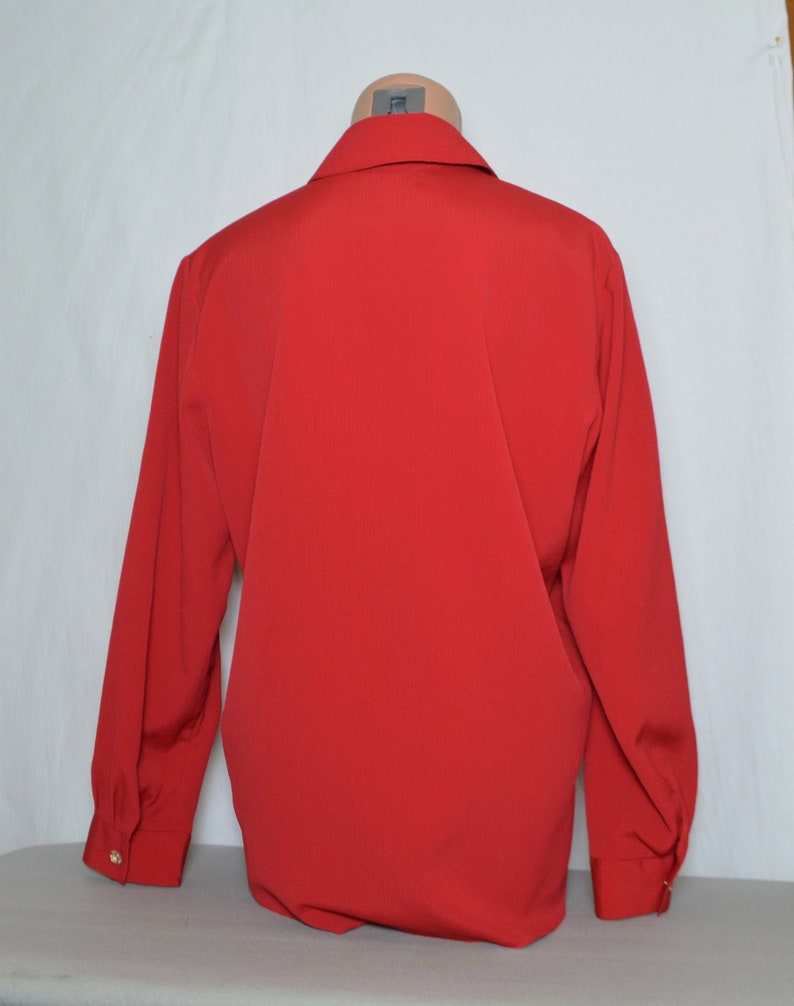 Vintage Women Red Blouse Size L Red Solid Collared Blouse Long Sleeve Gold Buttons Red Shirt Retro Red Blouse Capsule Wardrobe Blouse image 5