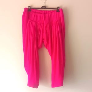 Vintage Fuchsia Silk Harem Pants XL/XXL: Boho Turkish Shalvar Trousers