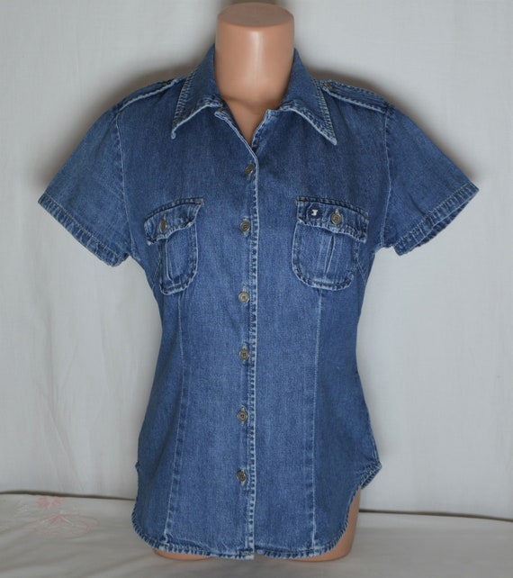 women's short sleeve denim tops