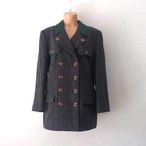 Vintage Women&#39;s Gray Wool Jacket Size L/44 Tiroler Loden Wool Coat Austrian Coat Gray Green Wool Buttons Tradition Hunting Coat Salzburg