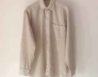 Camisa vintage de mezcla de lana gris claro para hombre, talla M, camisa cálida de lana gris claro, camisa lisa de manga larga con cuello y bolsillo en el pecho, camisa gris de invierno