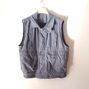 Vintage Men&#39;s Gray Vest Size M/27 Gray Sleeveless Jacket Retro Sleeveless Zip Jacket Hiking Camping Outerwear Waiscoat Many Pockets Gilet