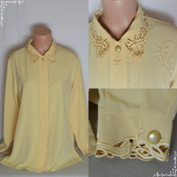 Vintage Women Embroidered Lace Collar Blouse Size… - image 2