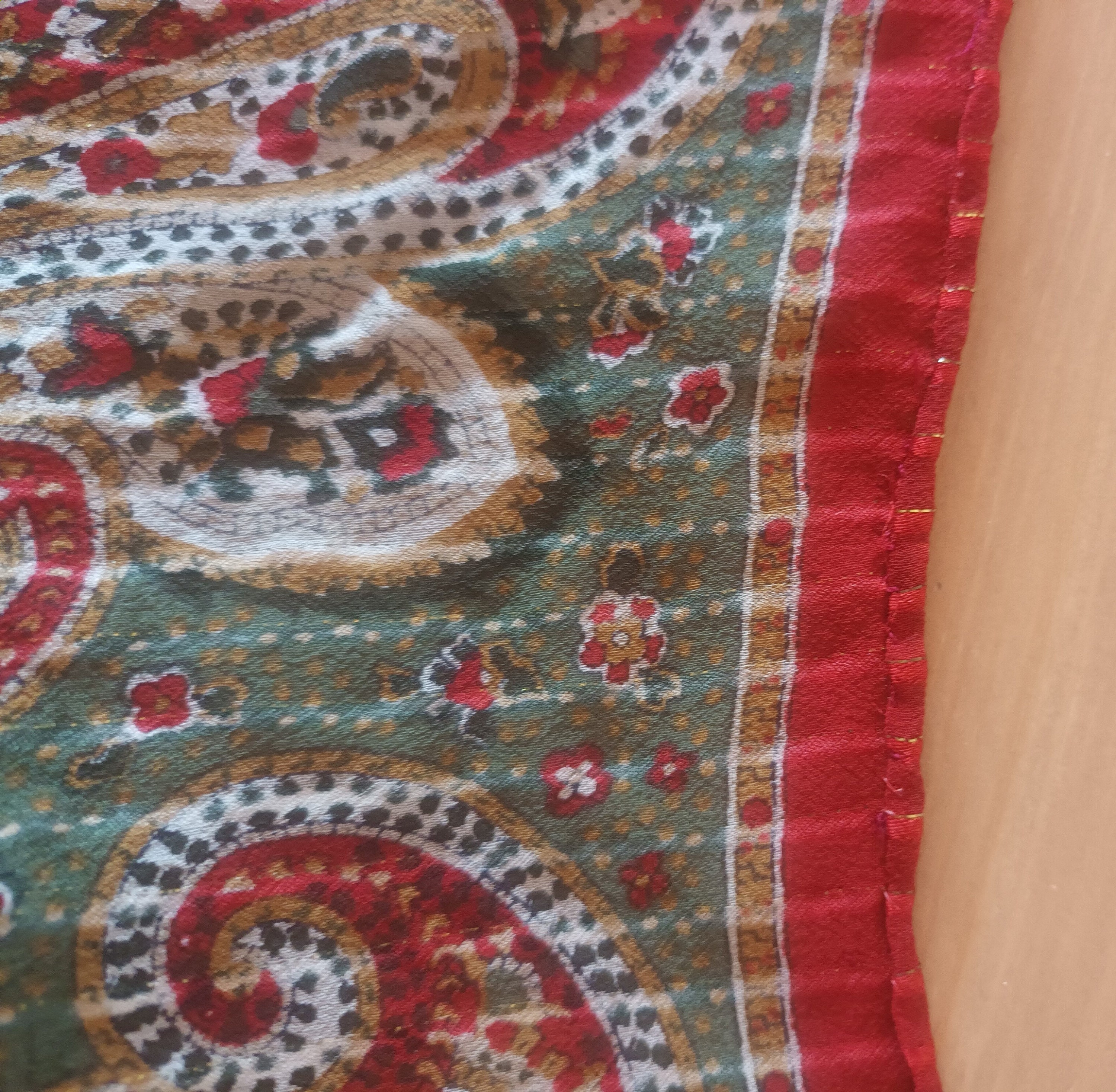 Light Beige Orange Paisley Patterned Silk Scarf