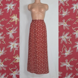 Vintage LAURA ASHLEY Maxi Floral Skirt Size S/M Burgundy Red Beige Floral Edelweiss Flowers Viscose Skirt Long High Rise Skirt A-LIne Skirt