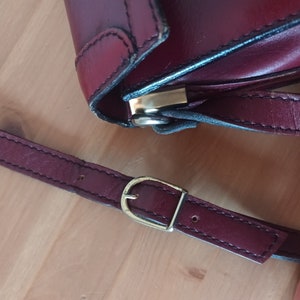 Vintage Women Burgundy Leather Flap Bag Burgundy Leather Shoulder Bag Maroon Messenger Bag Burgungy Leather Crossbody Bag Wine Flap Bag image 5