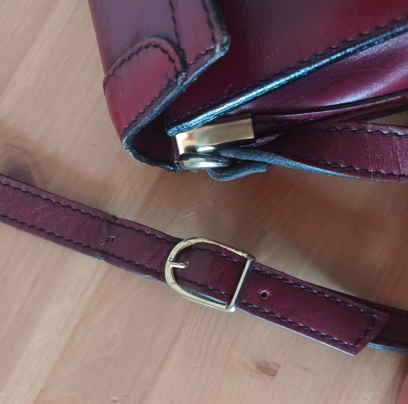 Vintage Women Burgundy Leather Flap Bag Burgundy Leather Shoulder Bag Maroon Messenger Bag Burgungy Leather Crossbody Bag Wine Flap Bag image 5