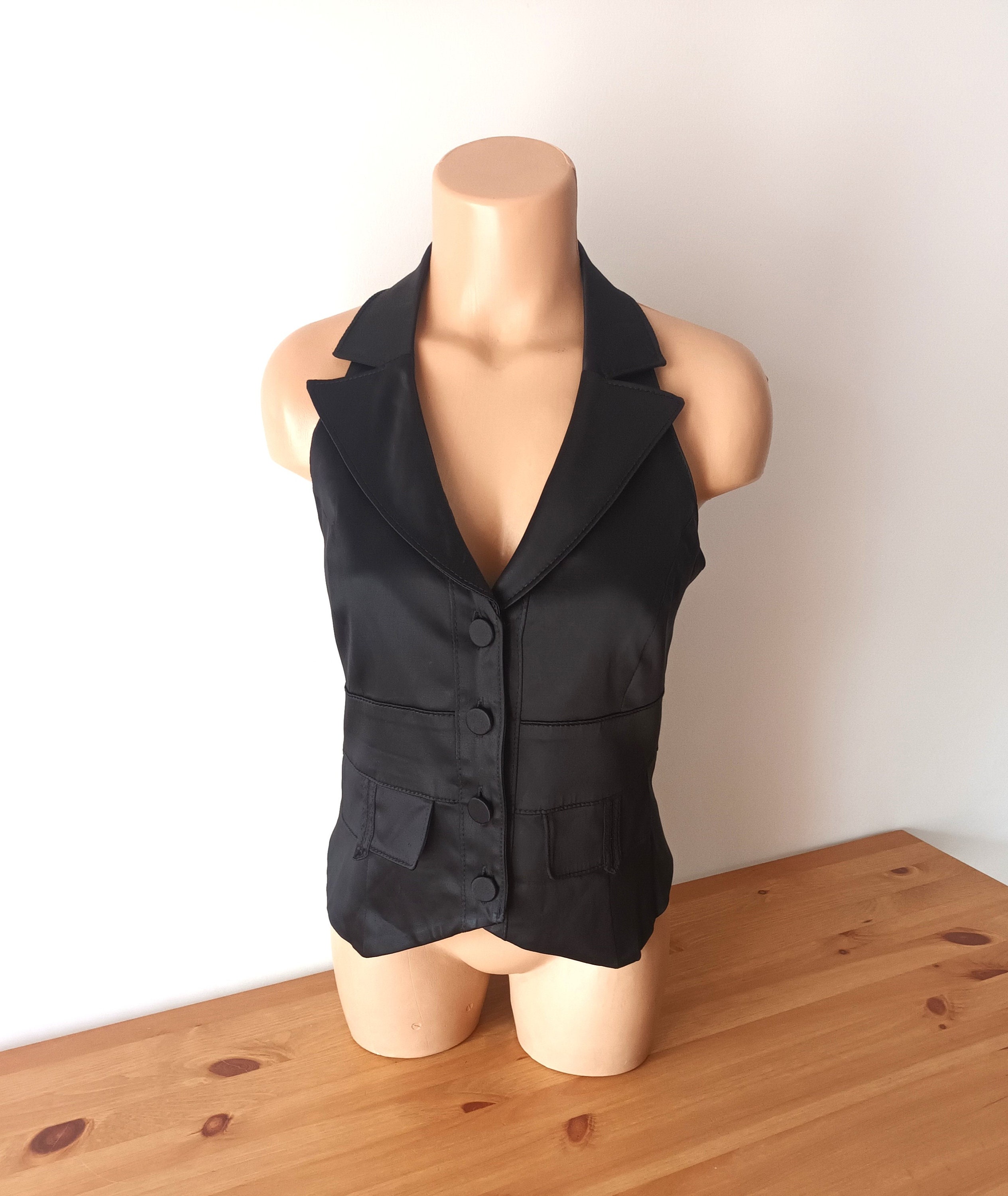 Satin Vest Jacket With Chain Belt Detail