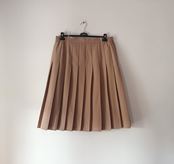 Vintage vrouwen beige plisse midi rok maat XL 50 geplooide tan beige effen midi rok retro midi rok tot halverwege de kuitlengte Old School rok Etsy Nederland
