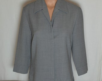 Vintage Women Wool Blend Jacket Size M/38 Gray Light Wool Blazer 3/4 Sleeve Buttons Casual Office Jacket Minimalist Spring Blazer