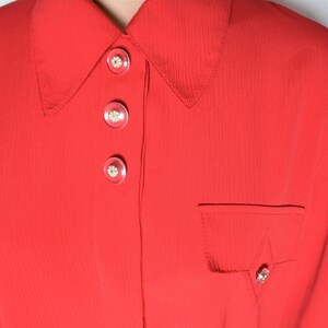 Vintage Women Red Blouse Size L Red Solid Collared Blouse Long Sleeve Gold Buttons Red Shirt Retro Red Blouse Capsule Wardrobe Blouse image 2