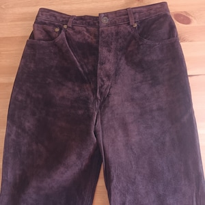 Montgomery vintage bruine suède broek maat XS/29 gevoerde rechte pijpen hoge taille chocoladebruine suède leren broek broek bikerbroek