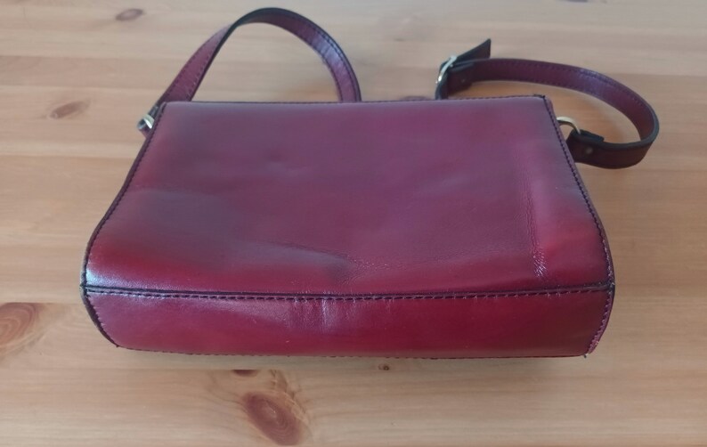 Vintage Women Burgundy Leather Flap Bag Burgundy Leather Shoulder Bag Maroon Messenger Bag Burgungy Leather Crossbody Bag Wine Flap Bag image 7