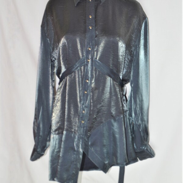 Silver Grey Blouse In Satin With A Wrap Around Design And Side Cut Outs main image 1