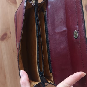 Vintage Women Burgundy Leather Flap Bag Burgundy Leather Shoulder Bag Maroon Messenger Bag Burgungy Leather Crossbody Bag Wine Flap Bag image 9