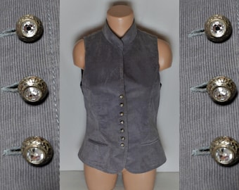 Vintage Women Gray Velvet Vest Size M Gray Velvet Buttons Sleeveless Jacket Cotton Vest Velvet Dirndl Vest Oktoberfest Velvet Trachten Vest