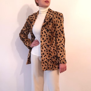 Vintage Women Leopard Print Faux Fur Jacket Size S Brown Black Eco Fur Blazer Short Synthetic Fur Jacket Animal Print Eco Fur Hip Length Top