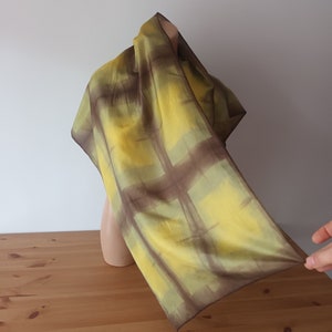 Vintage Silk Long Scarf Yellow Green Khaki Silk Scarf Ombre Silk Scarf Lightweight Neck Silk Scarf Tye Dye Olive green Silk Scarf