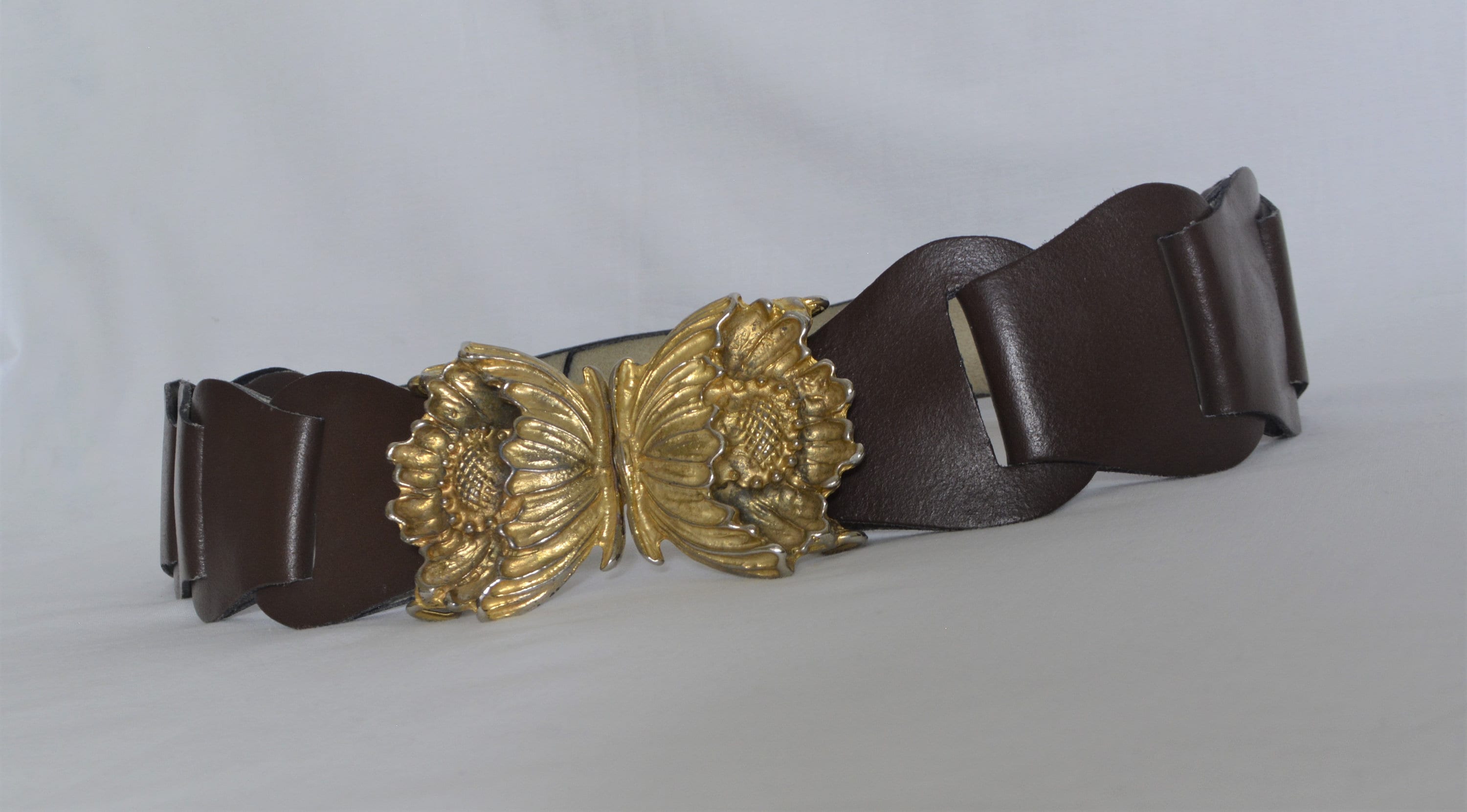 New Brown floral Belt And butterfly belt Buckle Butterfly Flower DESIGN Silver Buckle Leather Belt Hand  main image 2