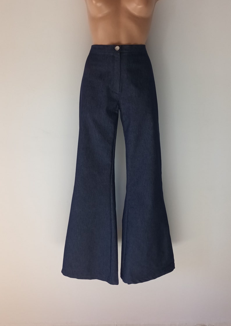 Navy Blue Solid Flared Cotton Pants with Elasticated Waist