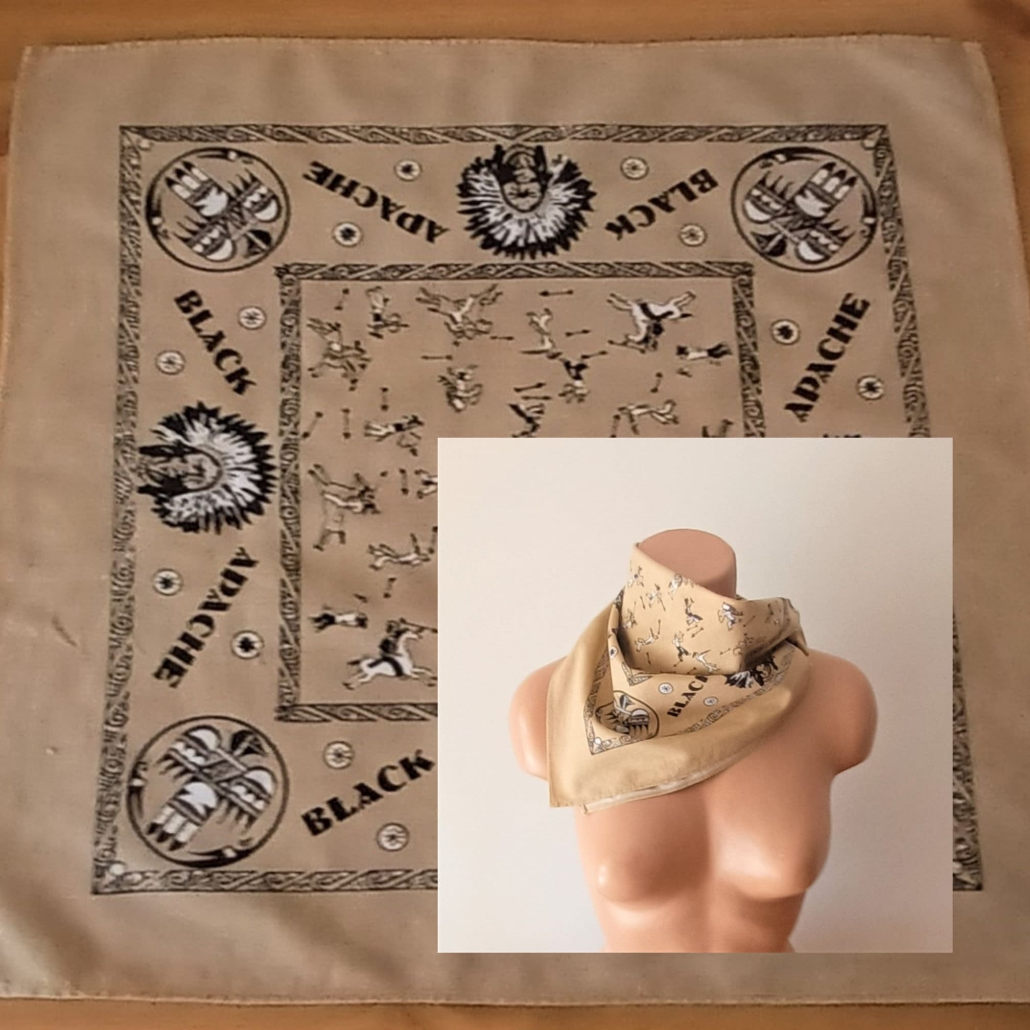 小物 Vintage Native American Bandana Vintage Apache Black Southwest Men's Cotton Bandana Navajo Cowboy