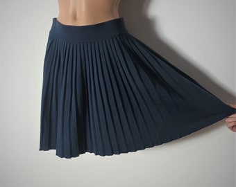 Sisley Vintage Women Wool Plisse Blue Mini Skirt Size M Blue Mini Wool Pleated Skirt Old School Winter Wool Skirt Y2K Style Made in Italy