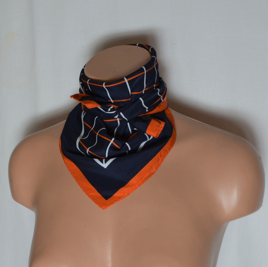 Women Neck Scarf Plaid Blue Orange White Square Scarf Etsy