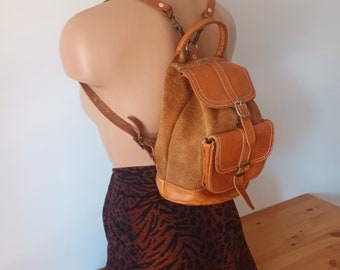 Vintage Women Brown Leather Backpack Bag Handcrafted Small Brown Suede Leather Backpack One Compartment Hand Tooled Tan Leather Rucksack