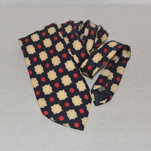 Vintage Gino Rossini Men&#39;s Silk Tie Red Navy Blue Beige Necktie Floral Print Silk Tie Geometric Print Tie Cravate Krawatte Made in Italy Tie