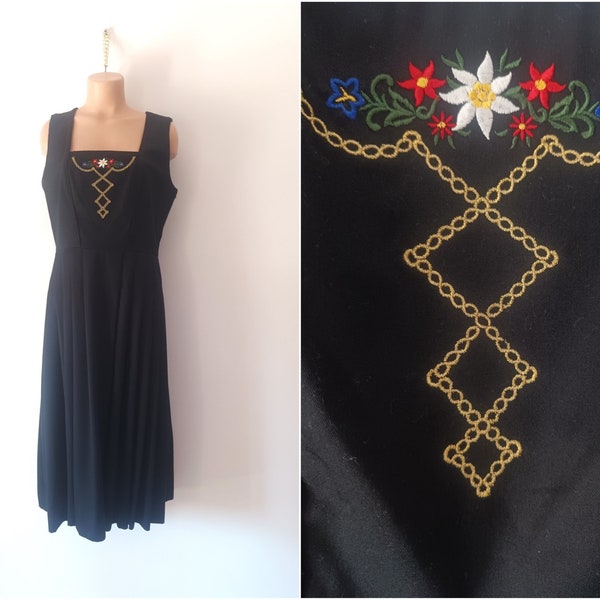 Vintage Dirndl Black Maxi Dress Size L/44 Sleeveless Long Dress Corset Dress Austria Folk Trachten Bavaria Oktoberfest Peasant Long Dress