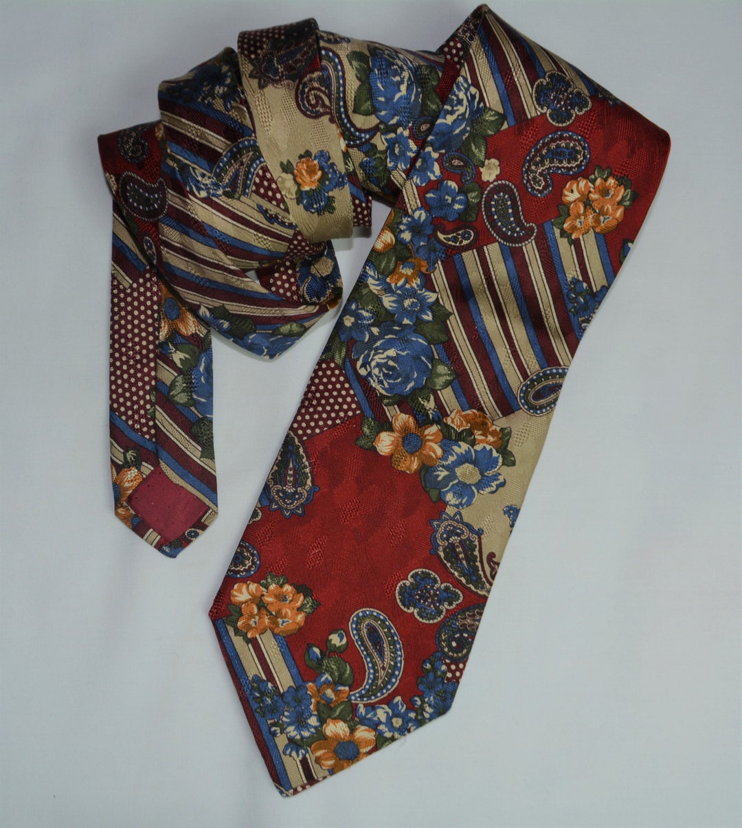 Vintage Silk Tie Prochownick Italy Geometric Red Blue Gold Striped Necktie Retro main image 1