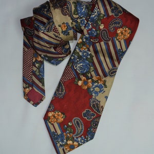 Vintage Men&#39;s Silk Tie Floral Red Green Blue Necktie Paisley Print Silk Tie Rustic Rrint Tie Cravate Krawatte Made in Italy Tie Giober Roma