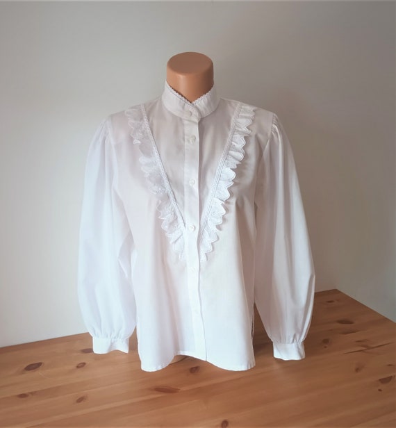 Vintage White Shirt Size M/40 Dirndl Ruffle Cotton