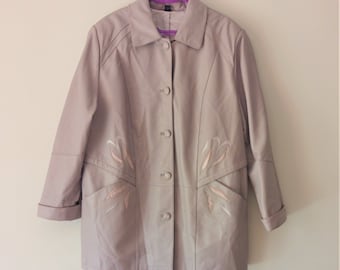 Vintage Women Purple Leather Jacket Size XL/XXL/48 Lavender Genuine Leather Coat Buttons Decorated Leather Jacket Retro Lilac Leather Coat