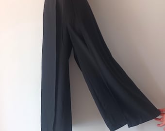 Vintage Women Black Wide Leg Pants Size L Black Maxi Culottes High Waist Pants Solid Unusual Palazzo Pants Skirt Black Wide Leg Trousers