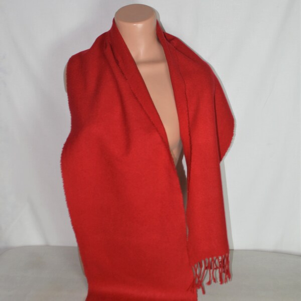 vintage Red Wool Long Scarf Solid Red Wool Foulard avec Franges Minimaliste Femmes Laine Longue Foulard Hommes Laine Opéra Manteau Foulard Laine Col Foulard